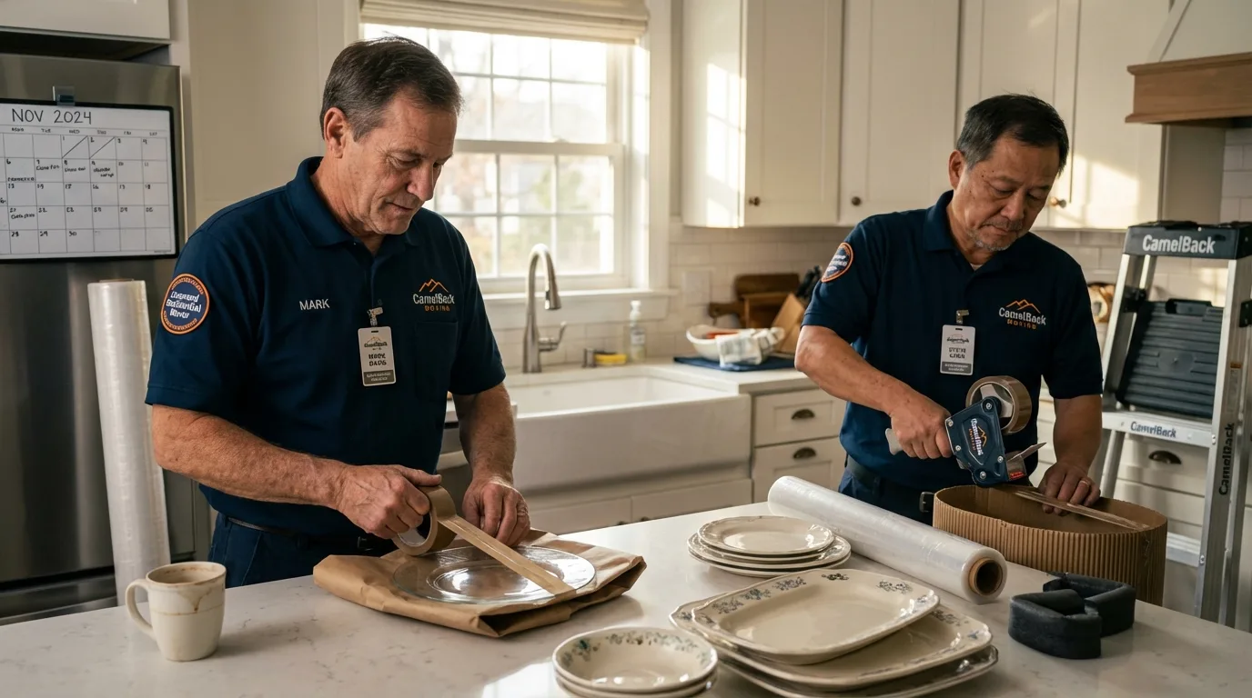 Professional crew packing kitchen dishware in Wheaton, MN